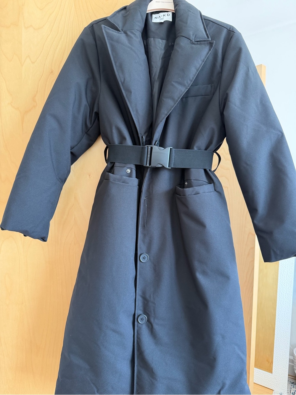 NA-KD Black Belted Long Blazer puffer/Trench - EU 36 (US 4/6)